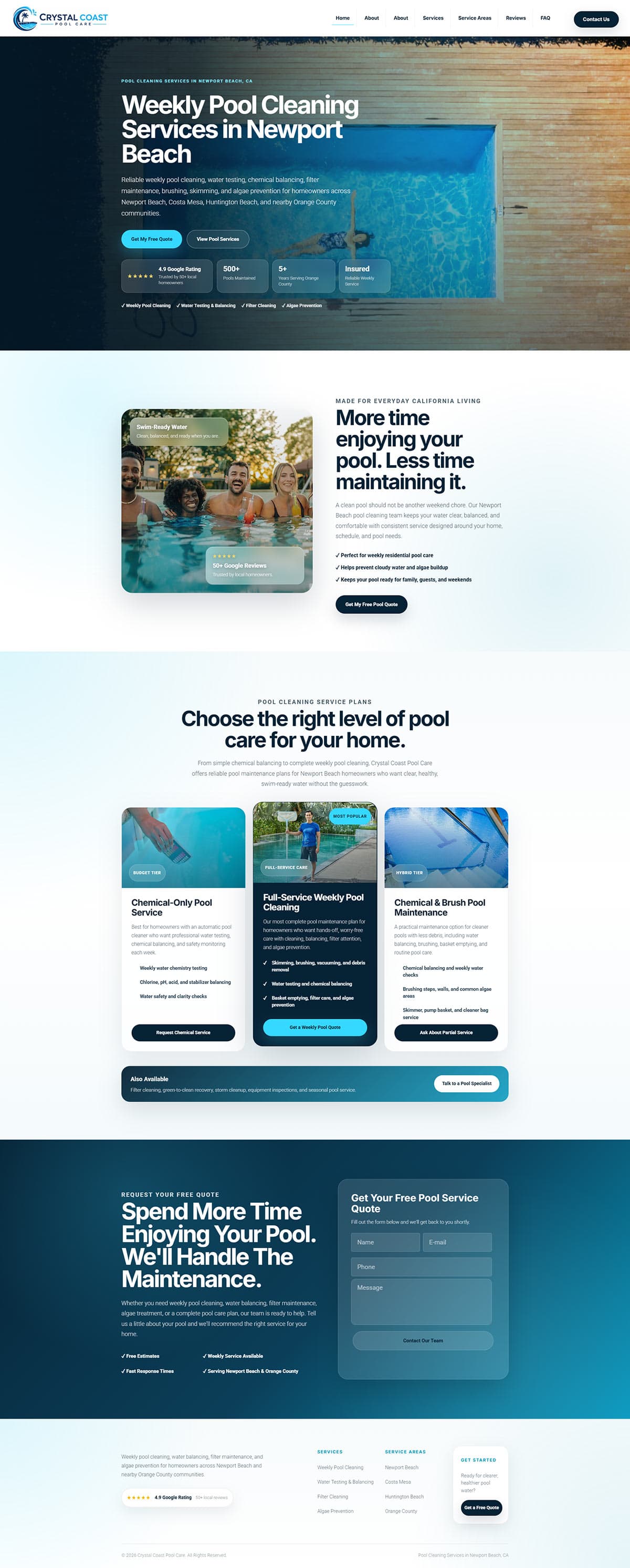 Scrollable Crystal Coast Pool Care website preview
