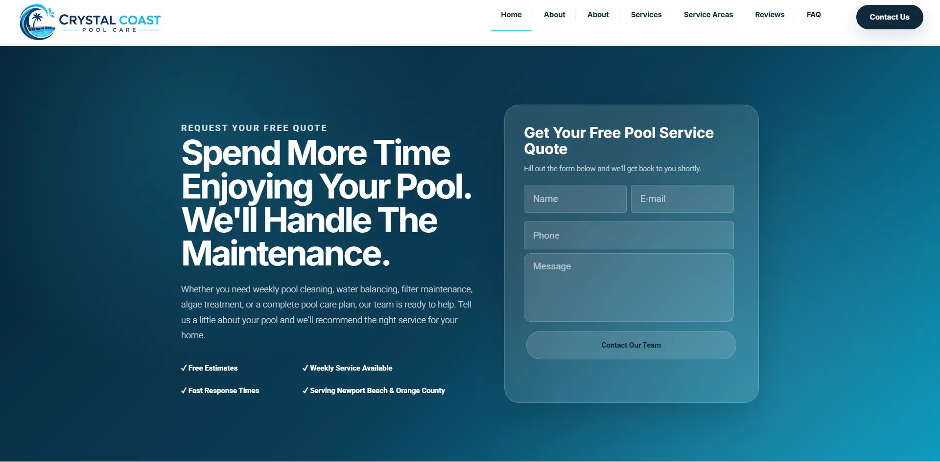 Crystal Coast Pool Care lead generation design preview