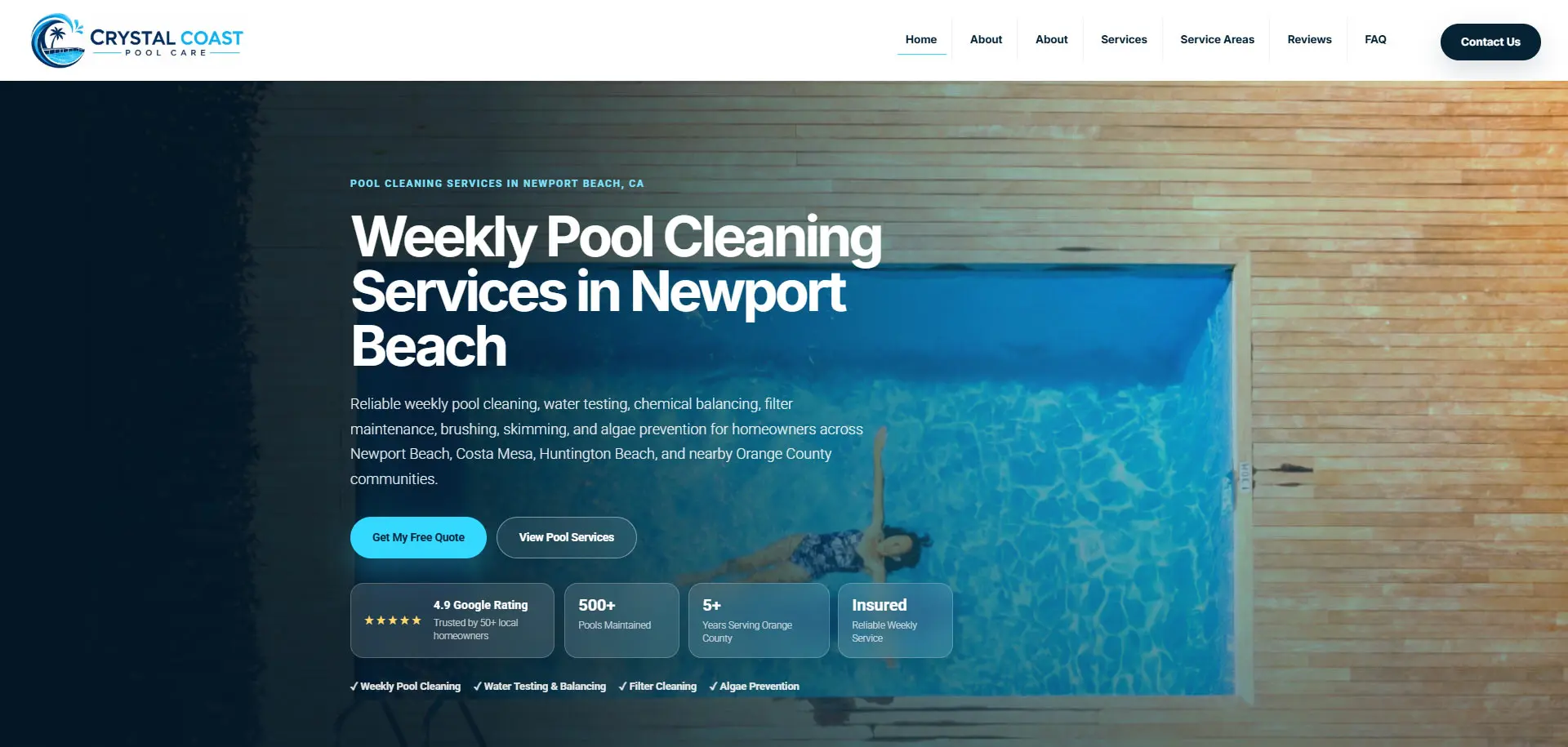 Crystal Coast Pool Care website challenge preview
