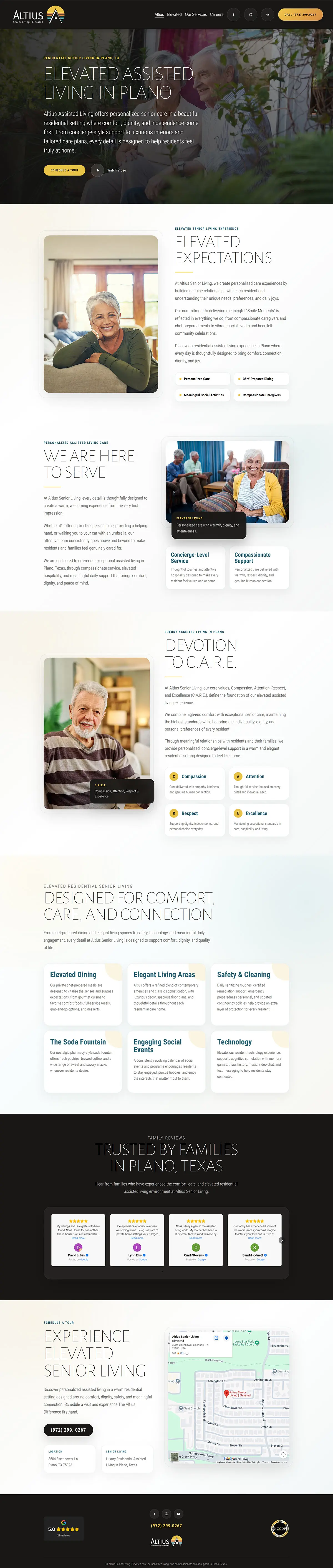 Scrollable Altius Senior Living website preview