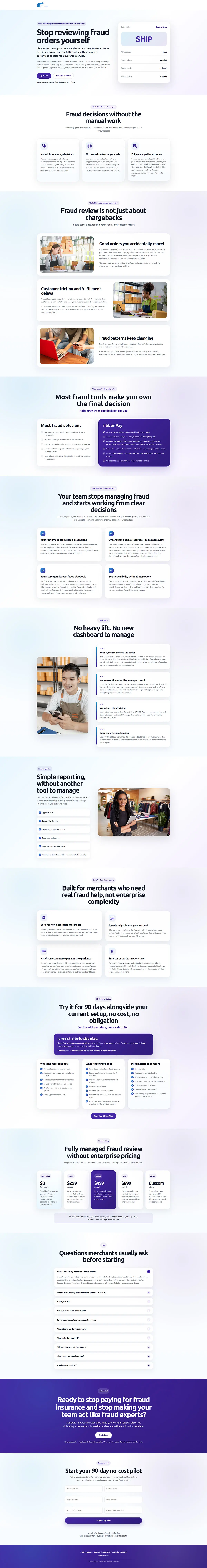 Scrollable ribbonPay SaaS landing page preview